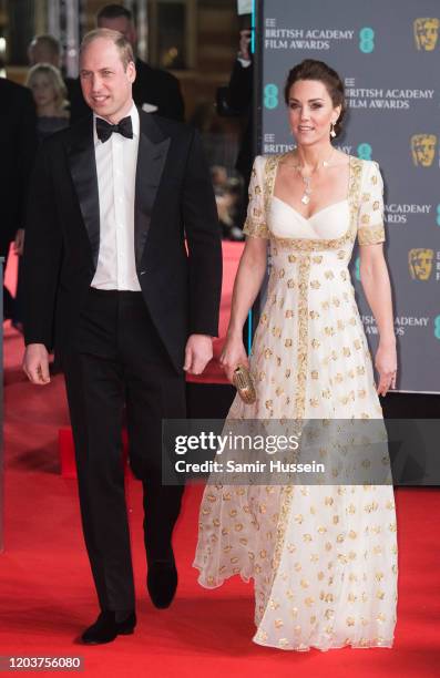 Catherine, Duchess of Cambridge and Prince William, Duke of Cambridge attend the EE British Academy Film Awards 2020 at Royal Albert Hall on February...