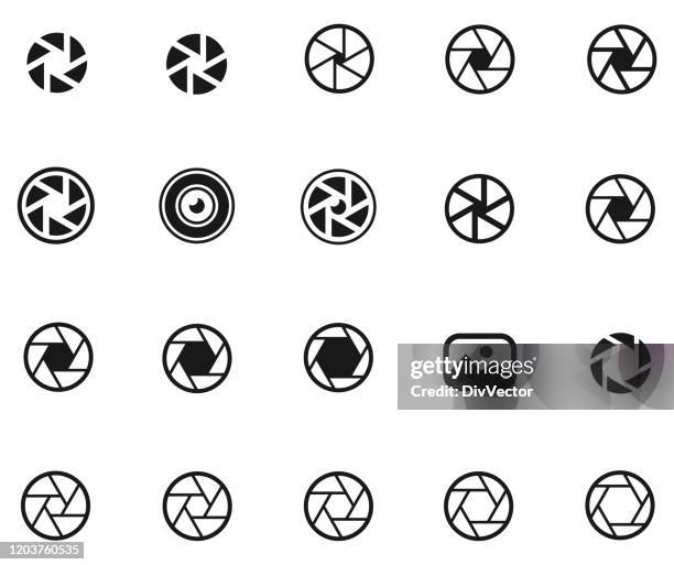 camera shutter icons set - aperture stock illustrations