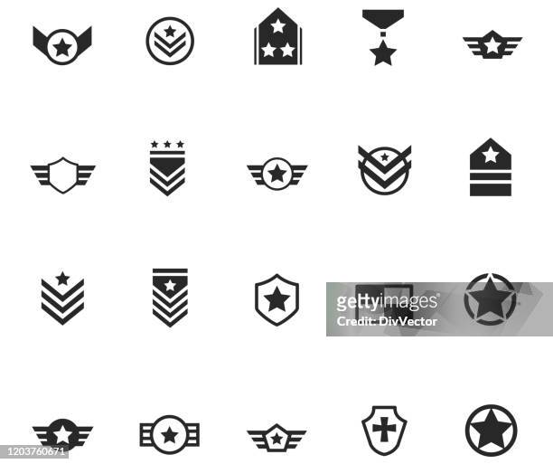 set of militory badge and symbols - armed forces icon stock illustrations
