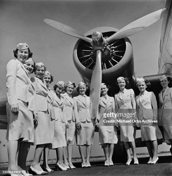 Trainee flight attendants graduate from the American Airlines Stewardess College in Chicago, USA, 1939.