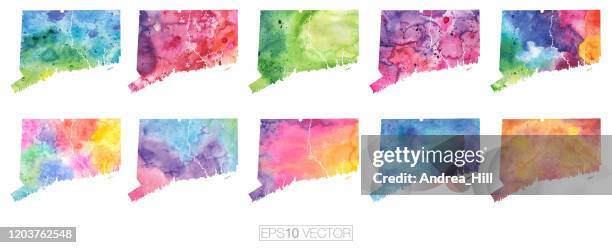 connecticut watercolor vector map illustration set - connecticut stock illustrations