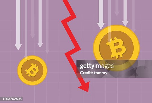 Coin Rasing Down Icon Cryptocurrency Coin And Red Arrow Going Down High-Res Vector Graphic ...
