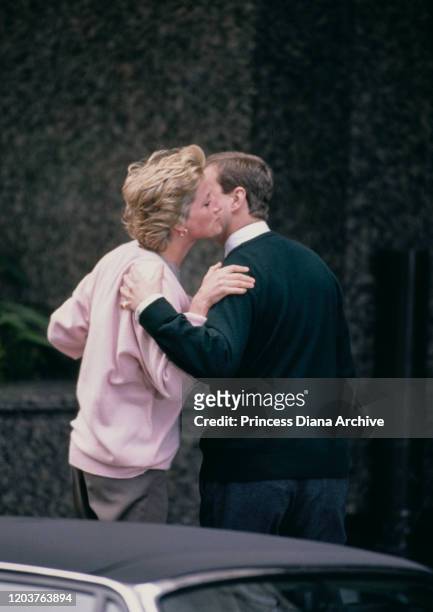 Diana, Princess of Wales is greeted by her brother-in-law Prince Andrew, the Duke of York, at the Portland Hospital in London,whilst visiting the...