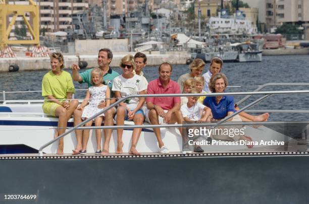 Three European royal families join together for a yachting holiday on the 'Fortuna' in Majorca, Spain, August 1990. From left to right, former Queen...