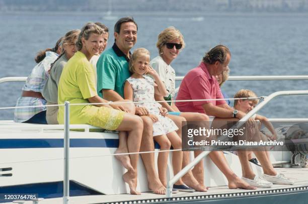 Three European royal families join together for a yachting holiday on the 'Fortuna' in Majorca, Spain, August 1990. Pictured are former Queen...