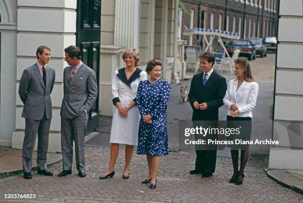 Members of the Royal family at Clarence House in London for the Queen Mother's 87th birthday, 4th August 1987. From left to right, Prince Edward,...