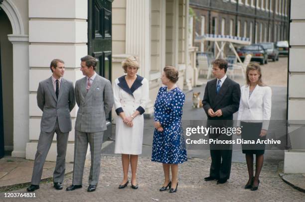 Members of the Royal family at Clarence House in London for the Queen Mother's 87th birthday, 4th August 1987. From left to right, Prince Edward,...