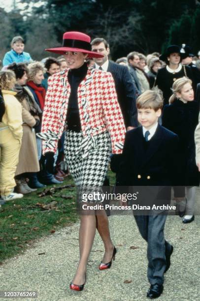 Diana, Princess of Wales and her son Prince William attend the christening of Princess Eugenie at St Mary Magdalene Church in Sandringham, UK, 23rd...