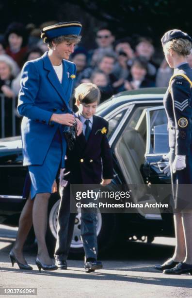Diana, Princess of Wales accompanies her son Prince William on his first official engagement in Cardiff, Wales, 1st January 1991.