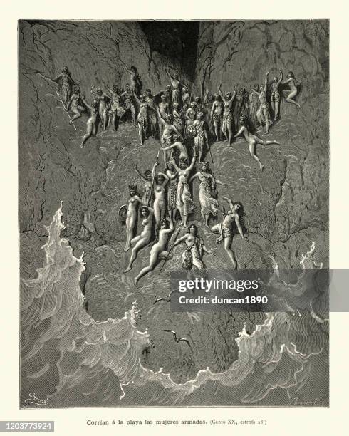 female amazon warrior women, orlando furioso - amazonian tribe stock illustrations