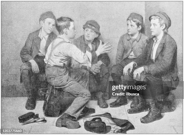 antique illustration: boys talking - teens talking stock illustrations