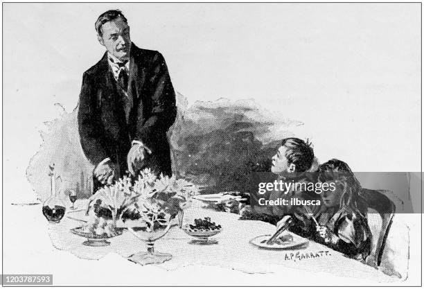 antique illustration - dining table stock illustrations