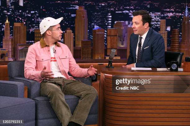 Episode 1214 -- Pictured: Singer Bad Bunny during an interview with host Jimmy Fallon on February 27, 2020 --