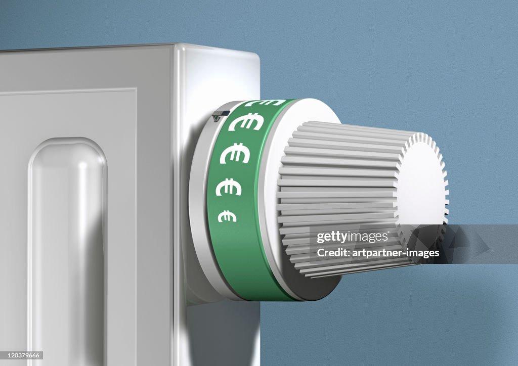 Radiator with Euro signs on the Thermostatic Valve
