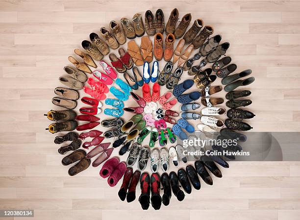 ring of family shoes - large group of objects stock pictures, royalty-free photos & images