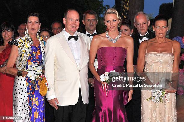 Princess Caroline of Hanover, Prince Albert II of Monaco, Princess Charlene of Monaco and Princess Stephanie of Monaco attend the 63rd Red Cross Ball...