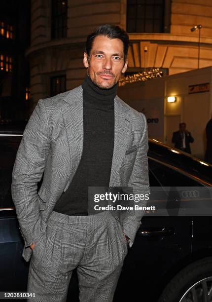David Gandy arrives in an Audi at the GQ Car Awards at Corinthia London on February 03, 2020 in London, England.