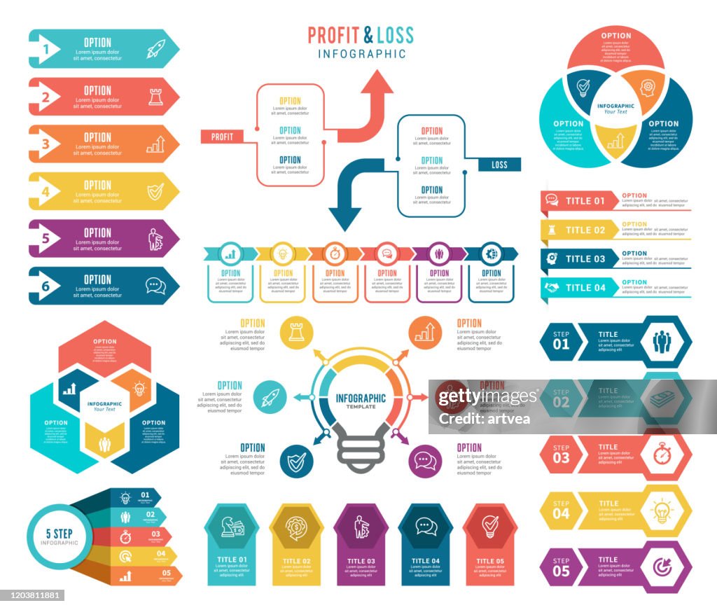 Set of Infographic Elements and Profit and Loss Infographic Elements.