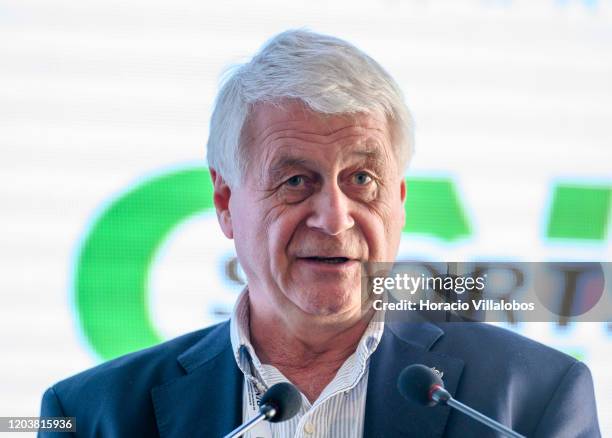 The president of the Golf Course Association Europe , Lars Havrevold, delivers remarks to participants during the first day of the European Golf...