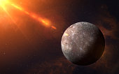 Planet Mercury, nebula and Sunlight.