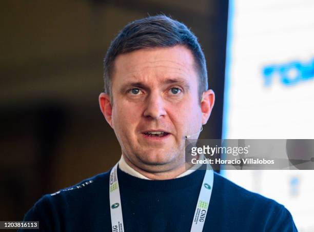Michael Jürgensen, Development Consultant at the Danish Golf Union, speaks about Denmark's Golf situation to participants during the first day of the...