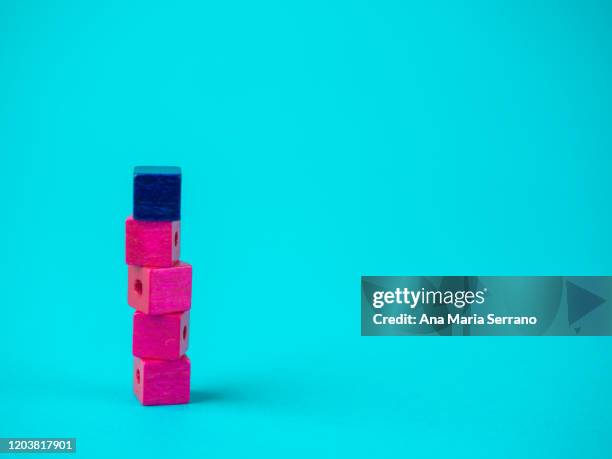 conceptual image with geometric blocks on a blue background - social media followers abstract stock pictures, royalty-free photos & images