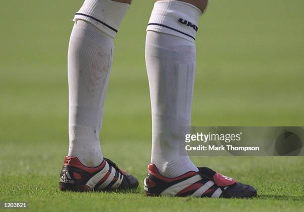 The boots of David Beckham of Manchester United during the FA Charity Shield match against Arsenal played at Wembley in London, England. Arsenal won...
