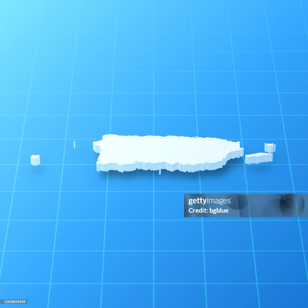 Puerto Rico 3D Map on blue background