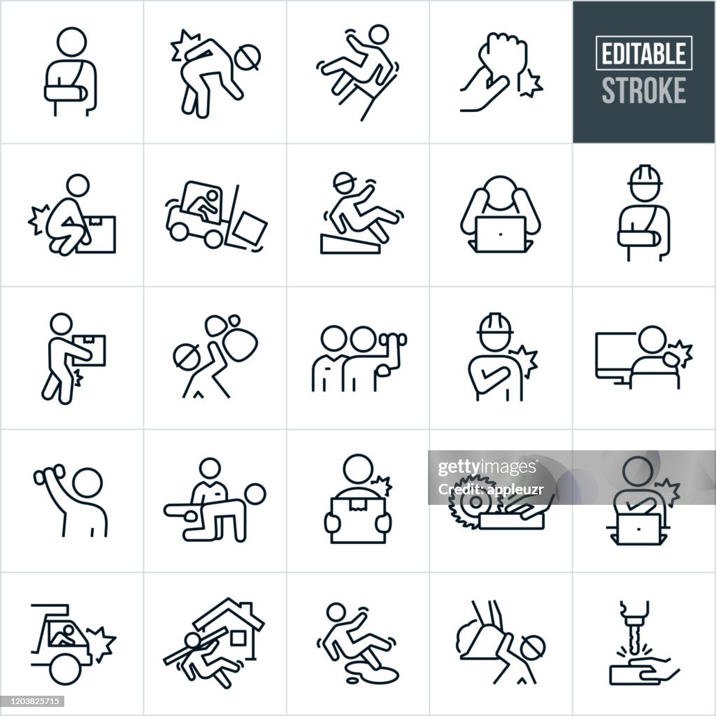 Workplace Injury Thin Line Icons - Editable Stroke