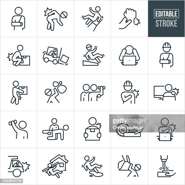 workplace injury thin line icons - editable stroke - emergencies and disasters stock illustrations