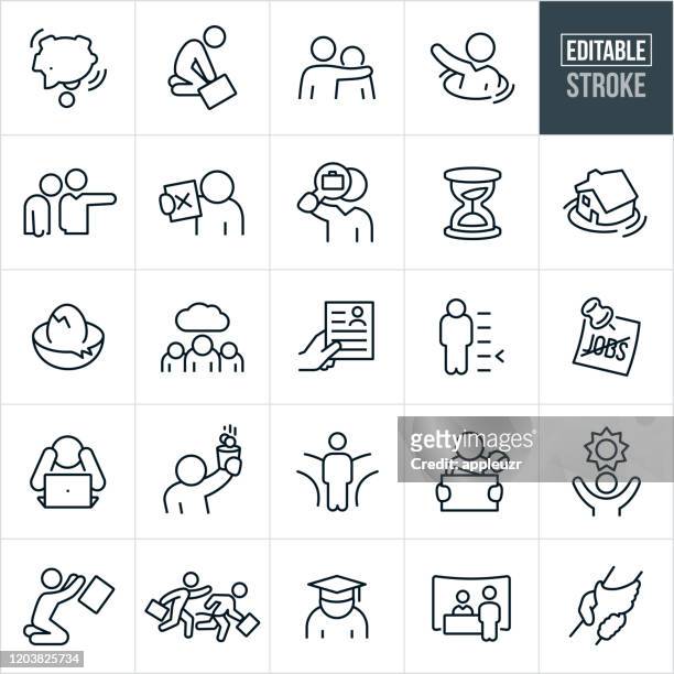 unemployment thin line icons - editable stroke - sadness icon stock illustrations