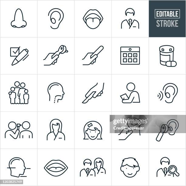 耳鼻咽喉科細線アイコン - 編集可能なストローク - 耳の検査点のイラスト素材／クリップアート素材／マンガ素材／アイコン素材
