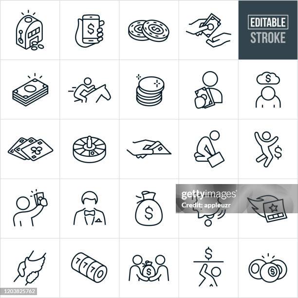 ilustraciones, imágenes clip art, dibujos animados e iconos de stock de iconos de línea fina de juego - trazo editable - bet icon
