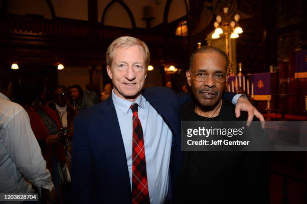Democratic presidential candidate Tom Steyer attends A People's Town Hall hosted by SiriusXM Urban View's Joe Madison at Mother Emanuel Church on...