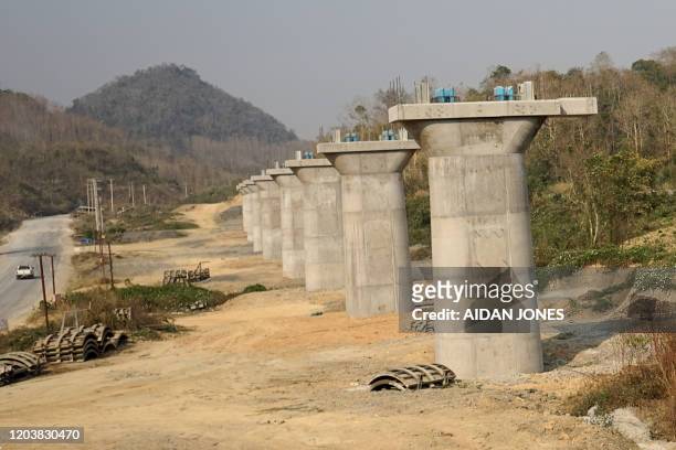 This picture taken on February 8, 2020 shows a part of the first rail line linking China to Laos, a key part of Beijing's 'Belt and Road' project...
