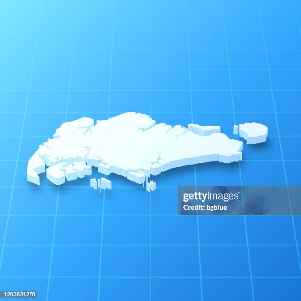 stockillustraties, clipart, cartoons en iconen met singapore 3d kaart op blauwe achtergrond - singapore map