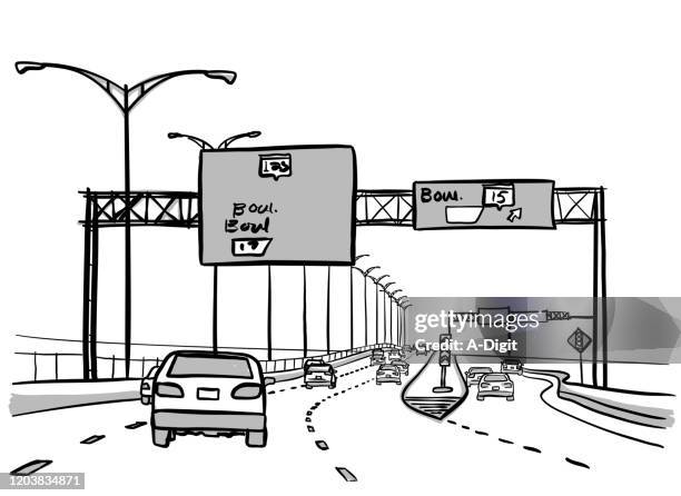 highway exit - highway exit sign stock illustrations