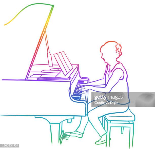 piano player rainbow - white bench stock illustrations
