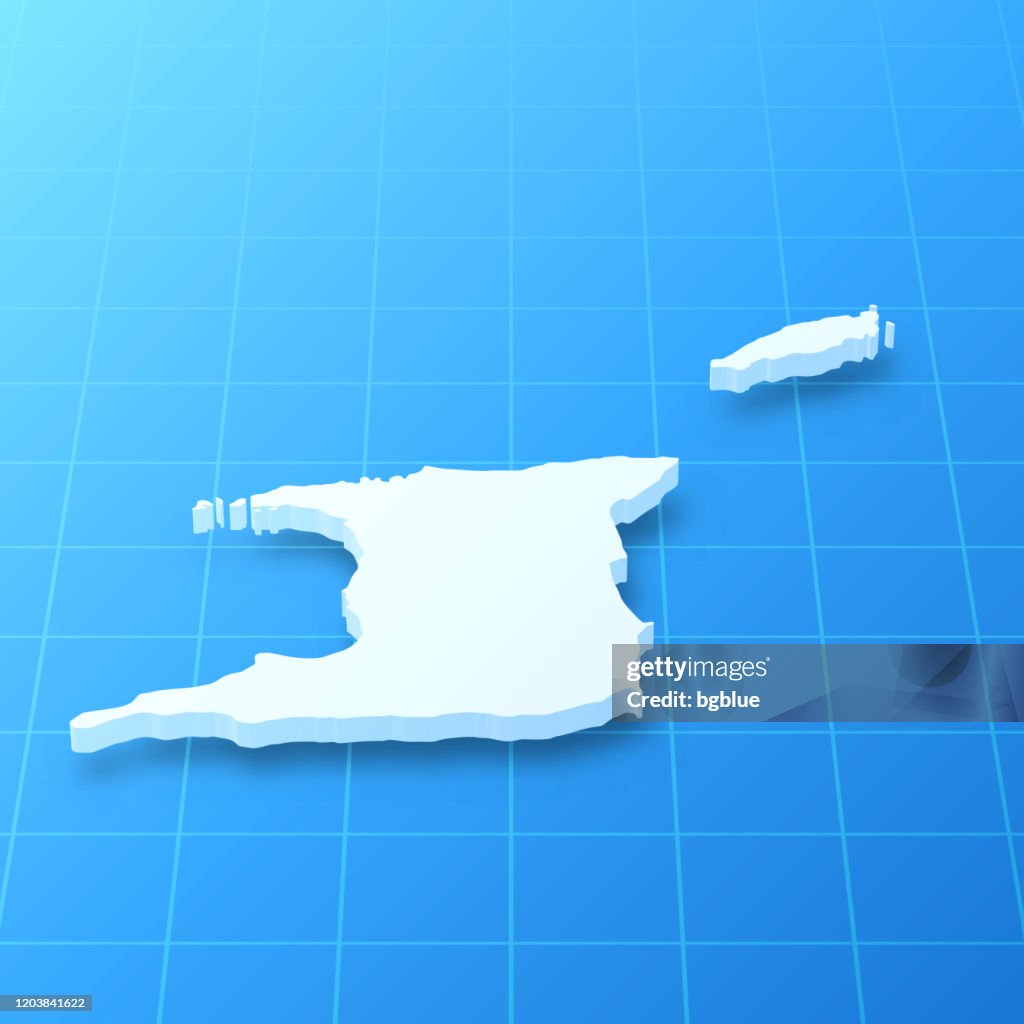 Mapa 3D de Trinidad y Tobago sobre fondo azul
