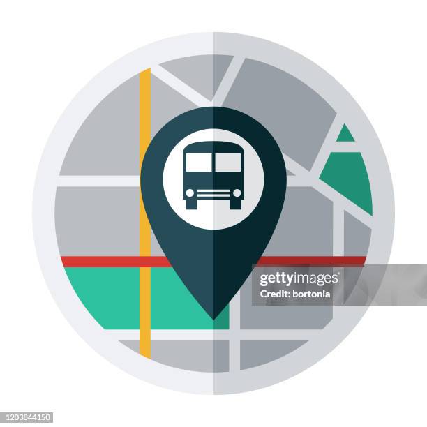 ilustrações de stock, clip art, desenhos animados e ícones de bus route map pin icon - transporte público