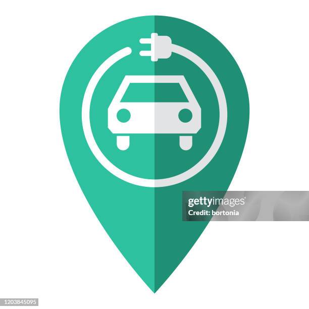 illustrazioni stock, clip art, cartoni animati e icone di tendenza di icona del pin della mappa di ricarica del veicolo elettrico - adaptor