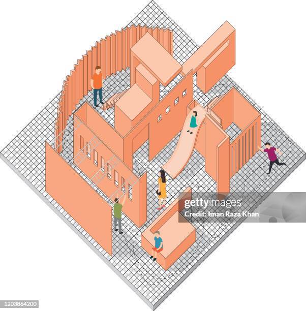 urban playground - slider window stock illustrations