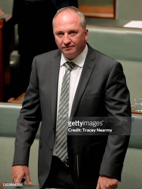Former Nationals leader Barnaby Joyce listens to condolences in the House of Representatives on February 04, 2020 in Canberra, Australia. Usual...