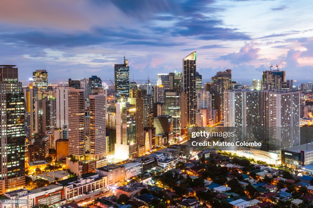 Makati skyline at dusk, Manila, Philippines