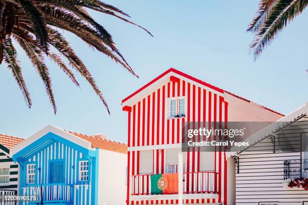 beautiful  portuguese colorful buildings in aveiro,costa nova,portugal - aveiro stockfoto's en -beelden