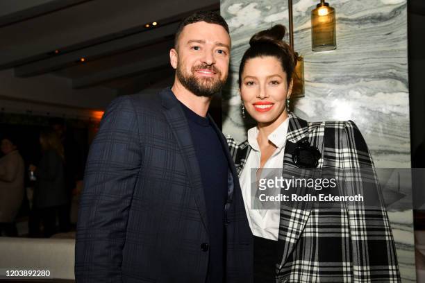 Justin Timberlake and Jessica Biel pose for portrait at the Premiere of USA Network's "The Sinner" Season 3 on February 03, 2020 in West Hollywood,...
