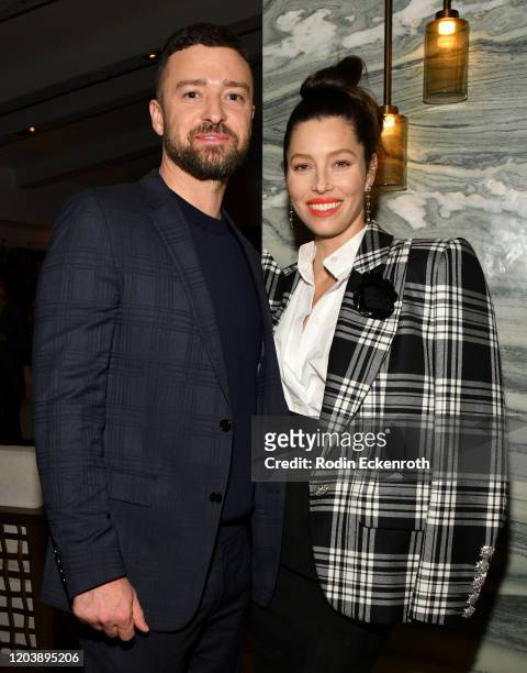 Justin Timberlake and Jessica Biel pose for portrait at the Premiere of USA Network's "The Sinner" Season 3 on February 03, 2020 in West Hollywood,...