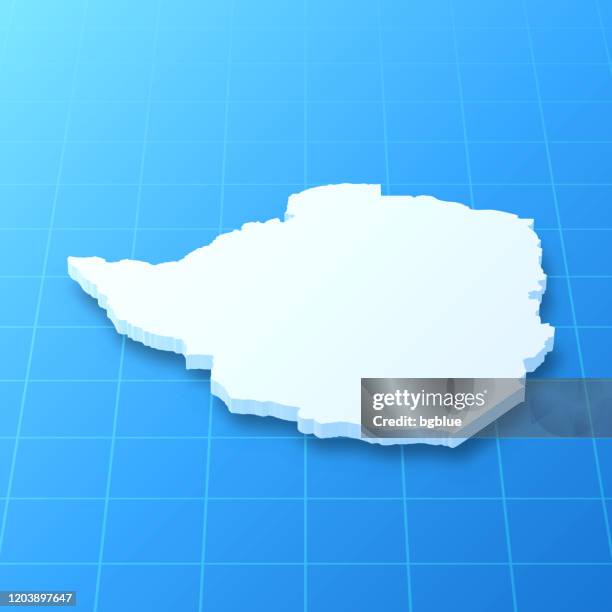 illustrazioni stock, clip art, cartoni animati e icone di tendenza di mappa 3d dello zimbabwe su sfondo blu - repubblica dello zimbabwe