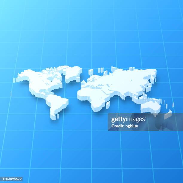 bildbanksillustrationer, clip art samt tecknat material och ikoner med world 3d karta på blå bakgrund - national border