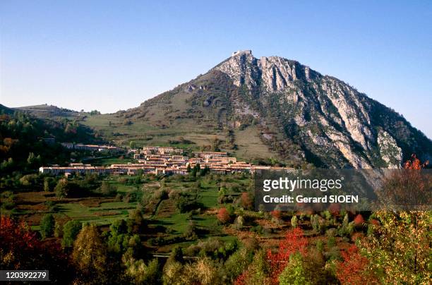 Cathar country: The current village of Montsegur in Montsegur, France - At the foot of its castle, the current village of Montsegur, founded in the...